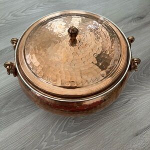 Footed Handicraft Copper Serving Bowl/ Pot with Lid